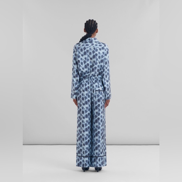 MARNI Light blue silk palazzo trousers with Crayon Leopard print - Picture 4 of 5